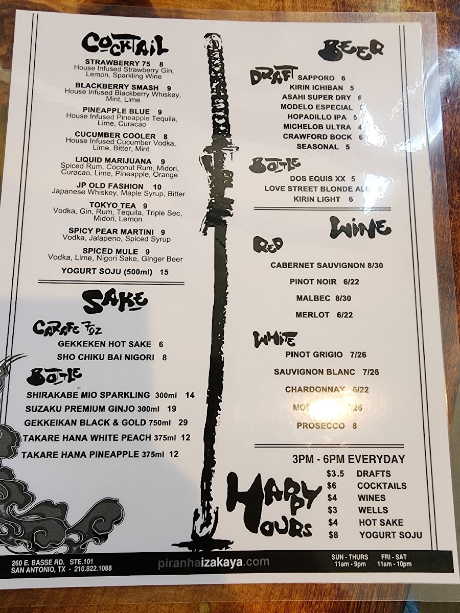 Piranha Izakaya Menu - Image 1